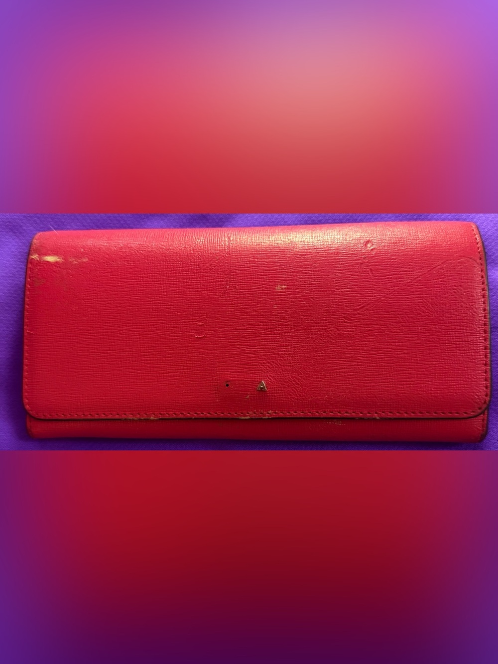 ❤️Furla Red Textured Leather Card Holder with Embossed Logo